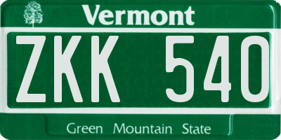 VT license plate ZKK540