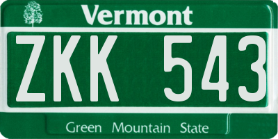 VT license plate ZKK543