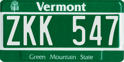 VT license plate ZKK547
