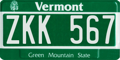 VT license plate ZKK567