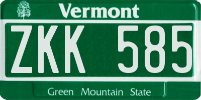 VT license plate ZKK585