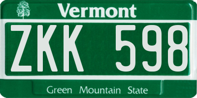 VT license plate ZKK598