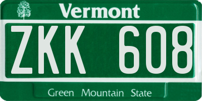 VT license plate ZKK608
