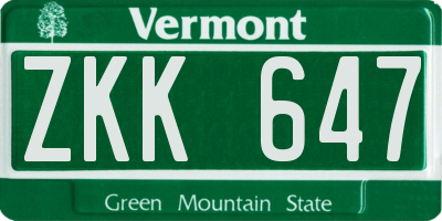 VT license plate ZKK647