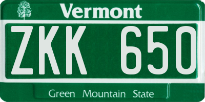 VT license plate ZKK650