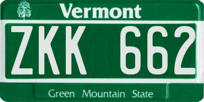 VT license plate ZKK662