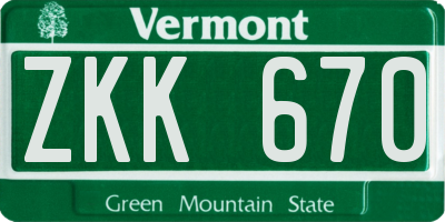 VT license plate ZKK670