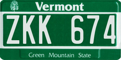 VT license plate ZKK674