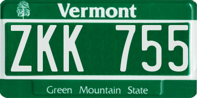 VT license plate ZKK755