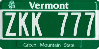 VT license plate ZKK777