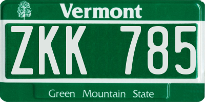VT license plate ZKK785