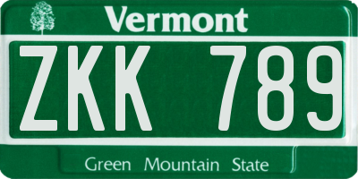 VT license plate ZKK789