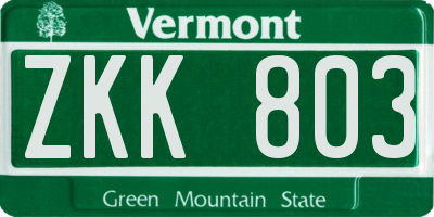 VT license plate ZKK803