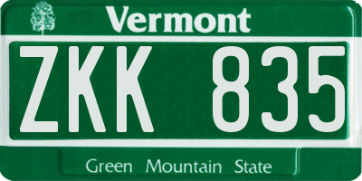 VT license plate ZKK835