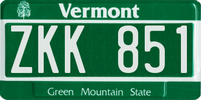 VT license plate ZKK851