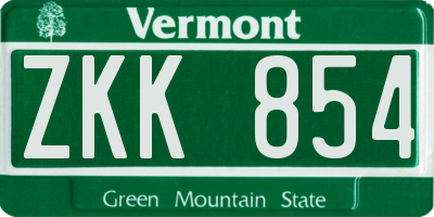 VT license plate ZKK854