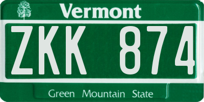 VT license plate ZKK874