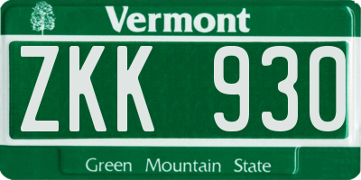 VT license plate ZKK930