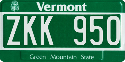 VT license plate ZKK950