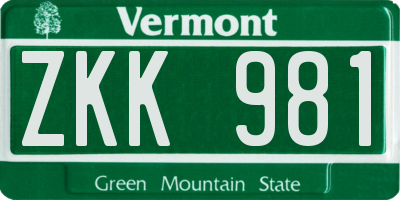 VT license plate ZKK981