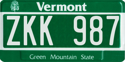 VT license plate ZKK987