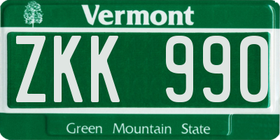 VT license plate ZKK990