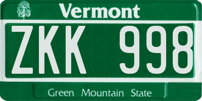 VT license plate ZKK998