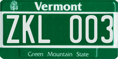 VT license plate ZKL003