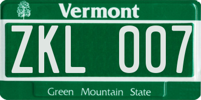 VT license plate ZKL007