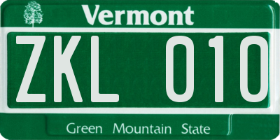 VT license plate ZKL010