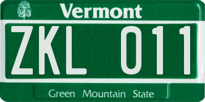 VT license plate ZKL011