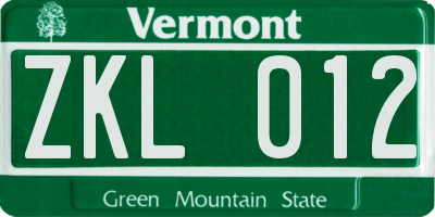 VT license plate ZKL012