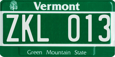 VT license plate ZKL013