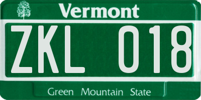 VT license plate ZKL018
