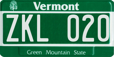 VT license plate ZKL020
