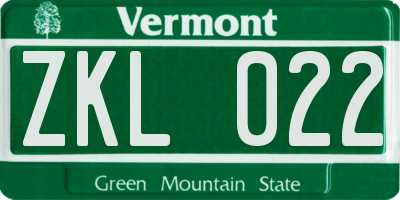 VT license plate ZKL022