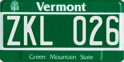 VT license plate ZKL026