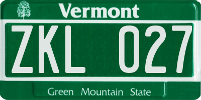 VT license plate ZKL027