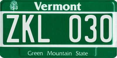 VT license plate ZKL030