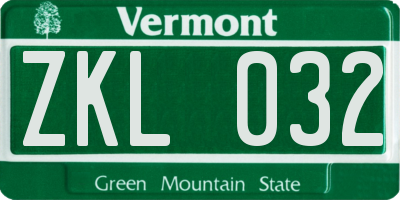 VT license plate ZKL032