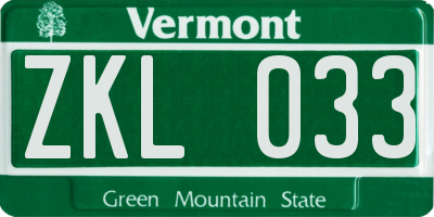 VT license plate ZKL033