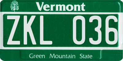 VT license plate ZKL036