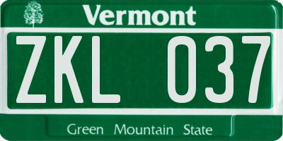 VT license plate ZKL037