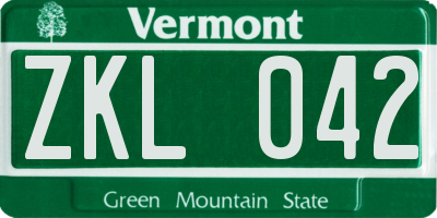 VT license plate ZKL042