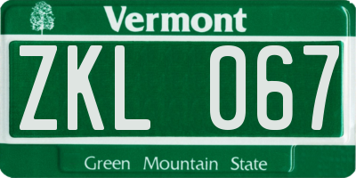 VT license plate ZKL067