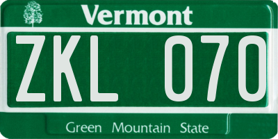 VT license plate ZKL070