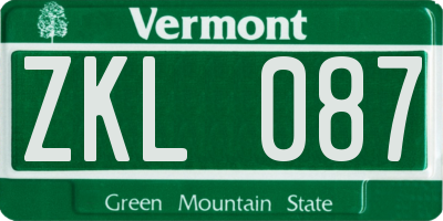 VT license plate ZKL087