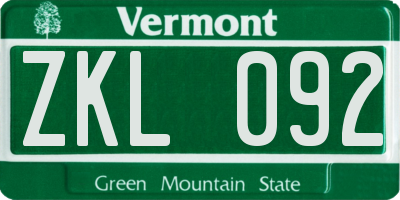 VT license plate ZKL092