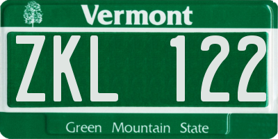 VT license plate ZKL122