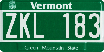VT license plate ZKL183